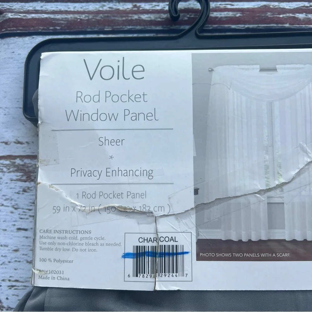 ✅ Voile Rod Pocket Sheer Curtain Panel in Charcoal Gray 59in X 72in NEW